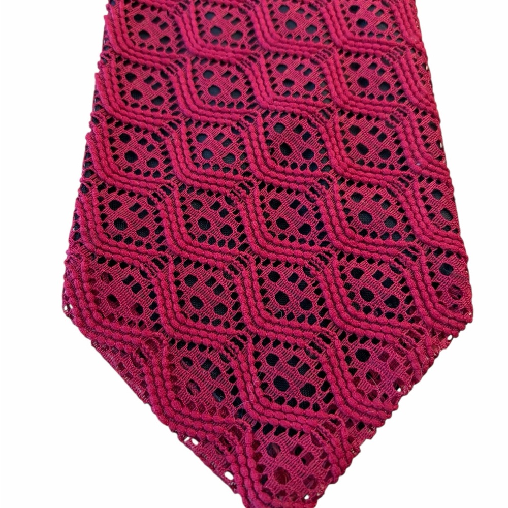 Elegant Red Patterned Tie Textile Vintage Knit overlay Rare - Picture 1 of 5